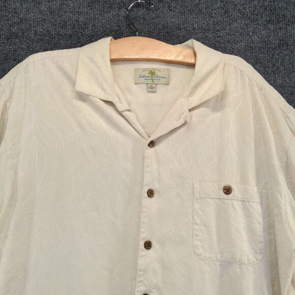 Island Shores Men's Washable Silk Button Up Shirt Cream XL Short Sleeve Pocket - Picture 3 of 16